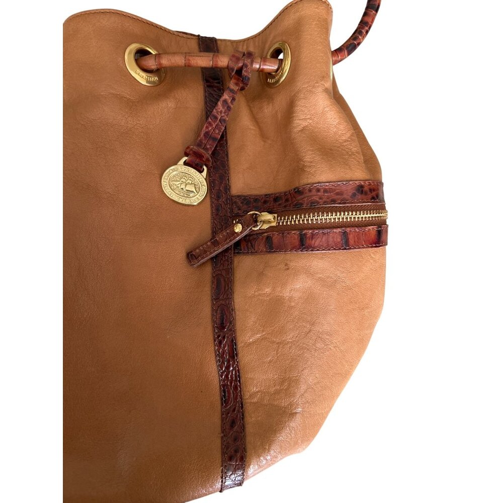 Brahmin Dee Dee Novella Leather Handbag Tan & Brown Croc Embossed Bucket Bag - Picture 7 of 15